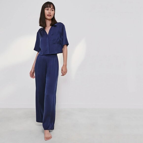 Lunya Washable Silk Pant Set In Deep Blue - Picture 3 of 7